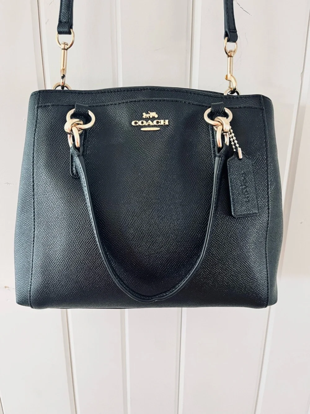 Coach Minetta Black Crossbody Crossgrain Leather Satchel - Picture 6 of 12